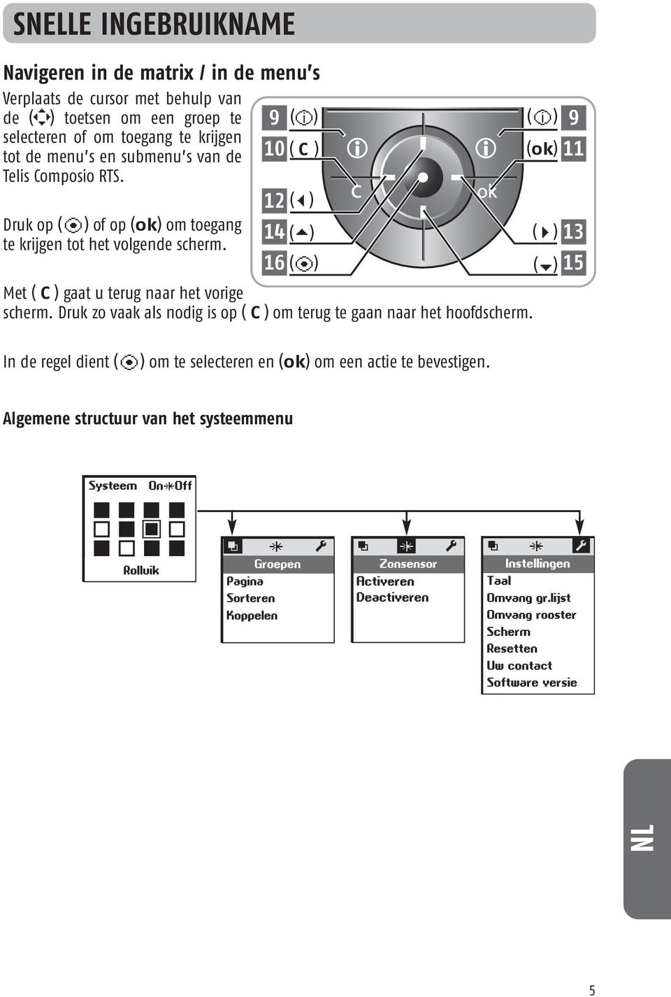 10 ( C ) 12 ( S ) (ok) 11 Druk op (i) of op (ok) om toegang 14 ( te krijgen tot het volgende scherm.