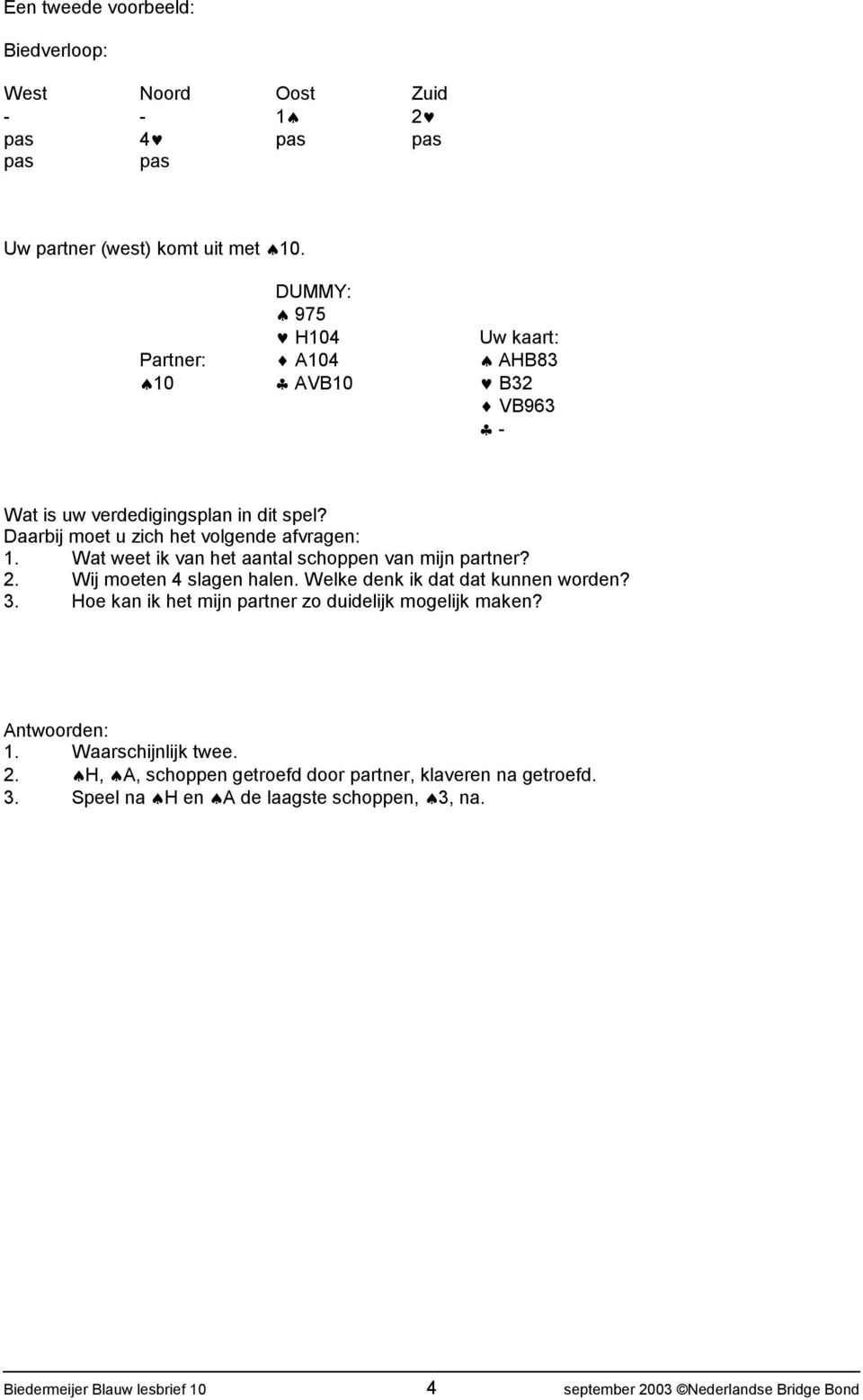 at weet ik van het aantal schoppen van mijn partner? 2. ij moeten 4 slagen halen. elke denk ik dat dat kunnen worden? 3.