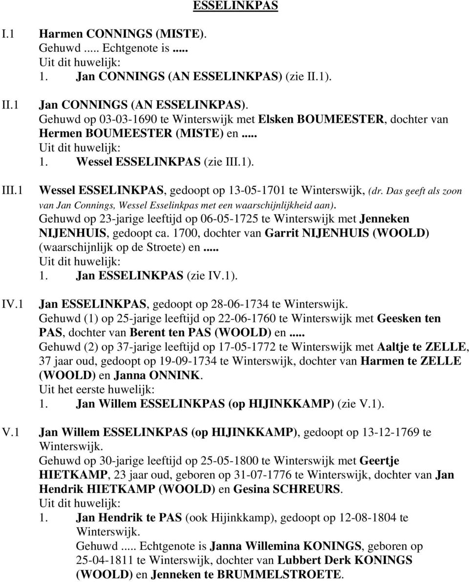 Das geeft als zoon van Jan Connings, Wessel Esselinkpas met een waarschijnlijkheid aan). Gehuwd op 23-jarige leeftijd op 06-05-1725 te Winterswijk met Jenneken NIJENHUIS, gedoopt ca.