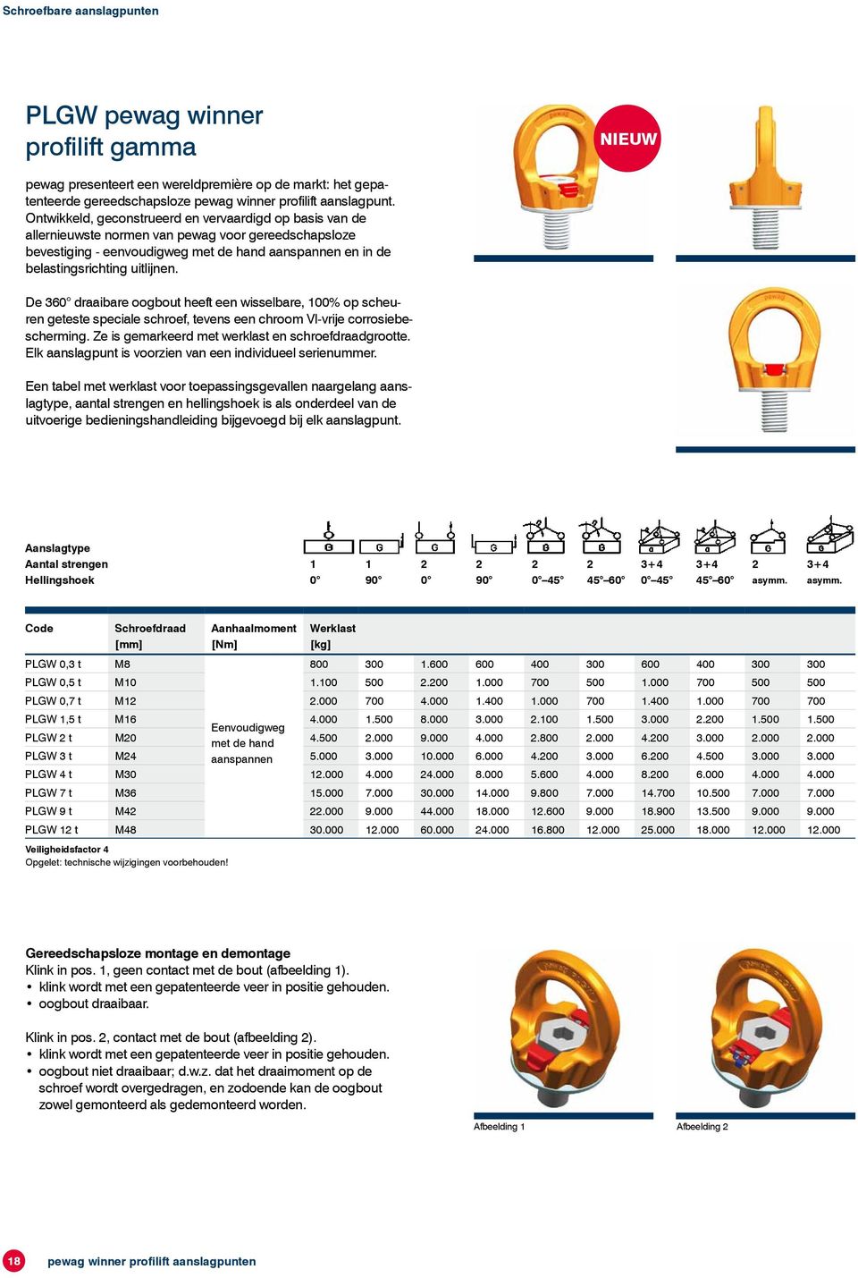 De 360 draaibare oogbout heeft een wisselbare, 100% op scheuren geteste speciale schroef, tevens een chroom VI-vrije corrosiebescherming. Ze is gemarkeerd met werklast en schroefdraadgrootte.