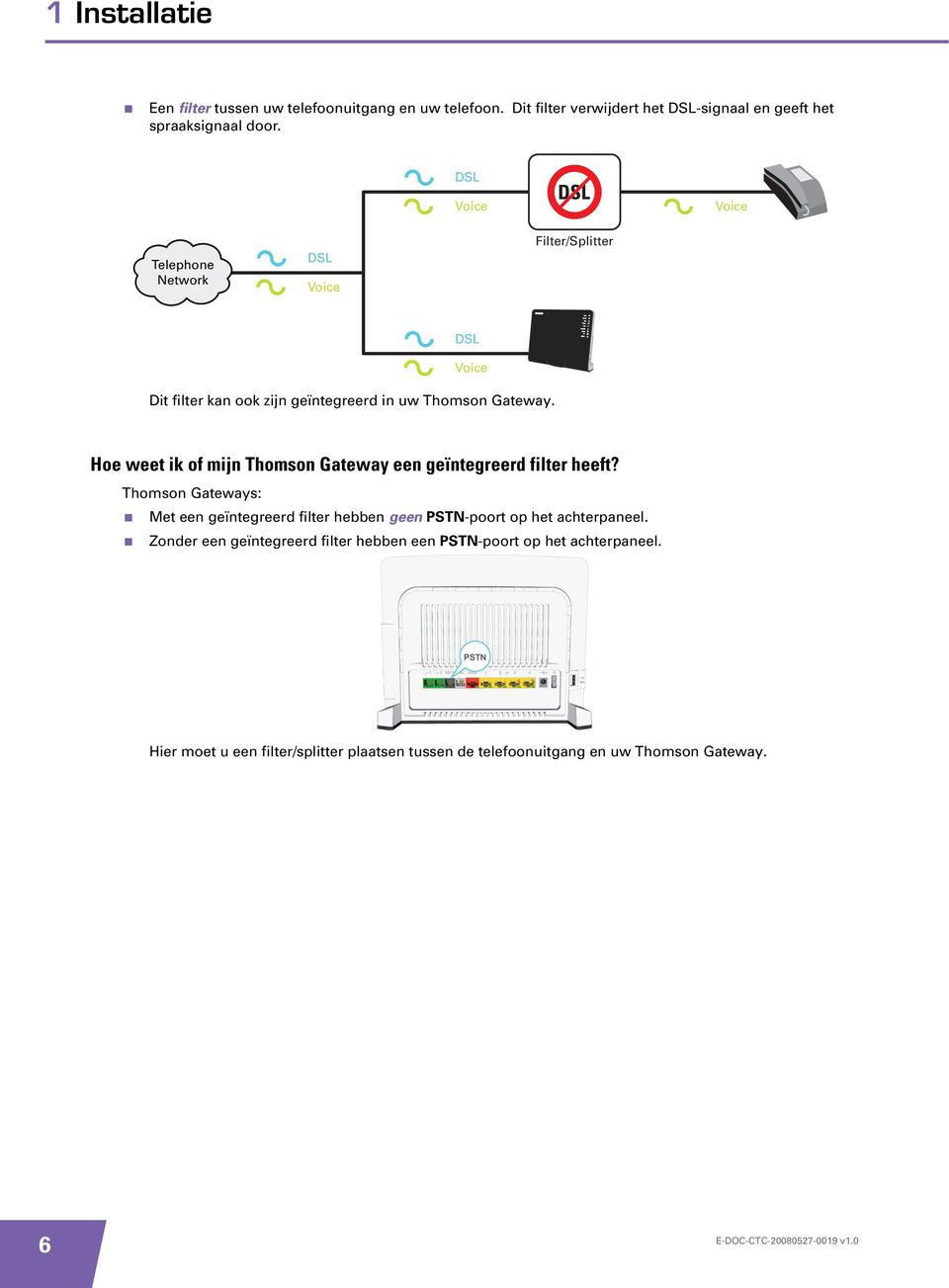 Hoe weet ik of mijn Thomson Gateway een geïntegreerd filter heeft?