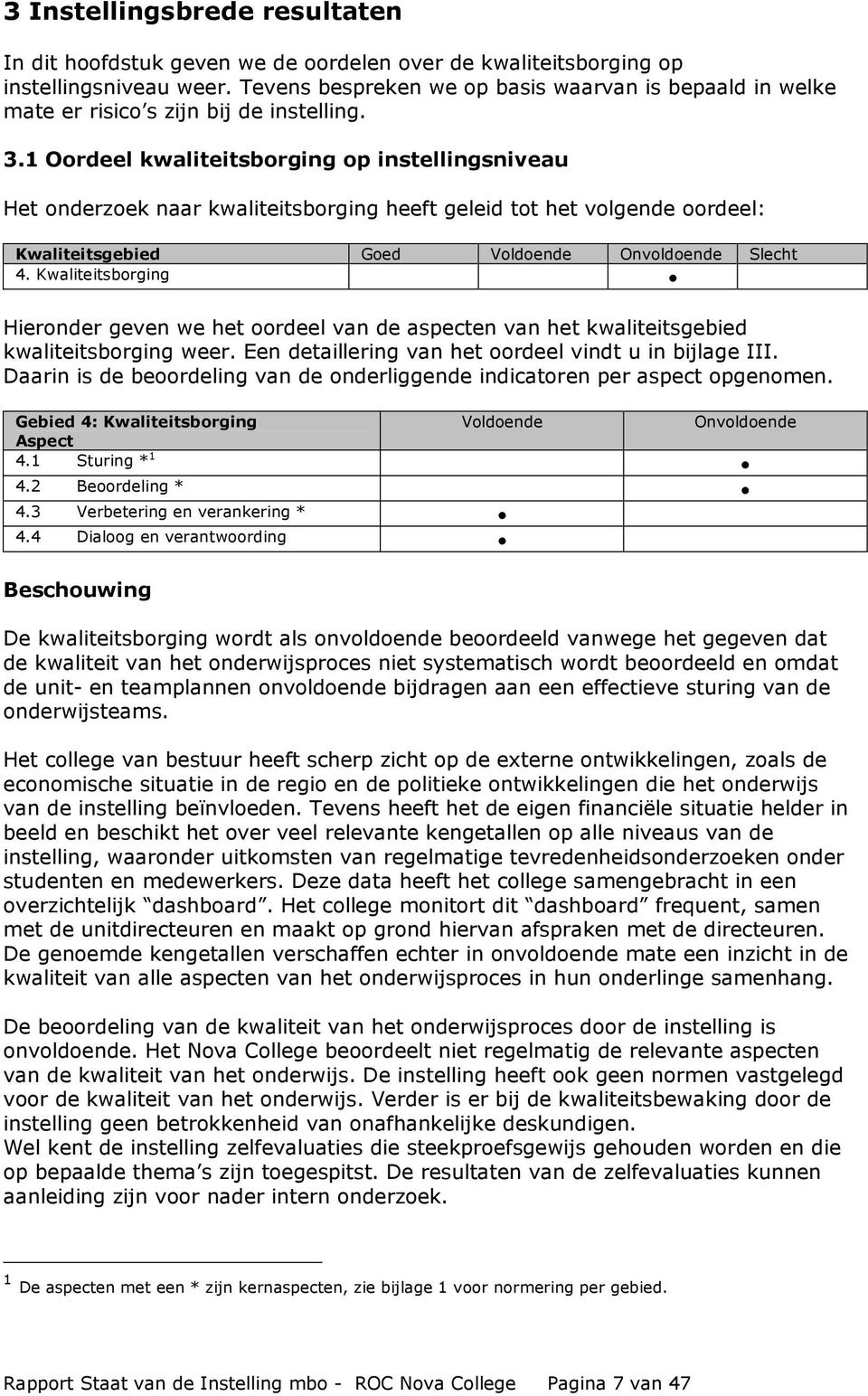 1 Oordeel kwaliteitsborging op instellingsniveau Het onderzoek naar kwaliteitsborging heeft geleid tot het volgende oordeel: Kwaliteitsgebied Goed Voldoende Onvoldoende Slecht 4.