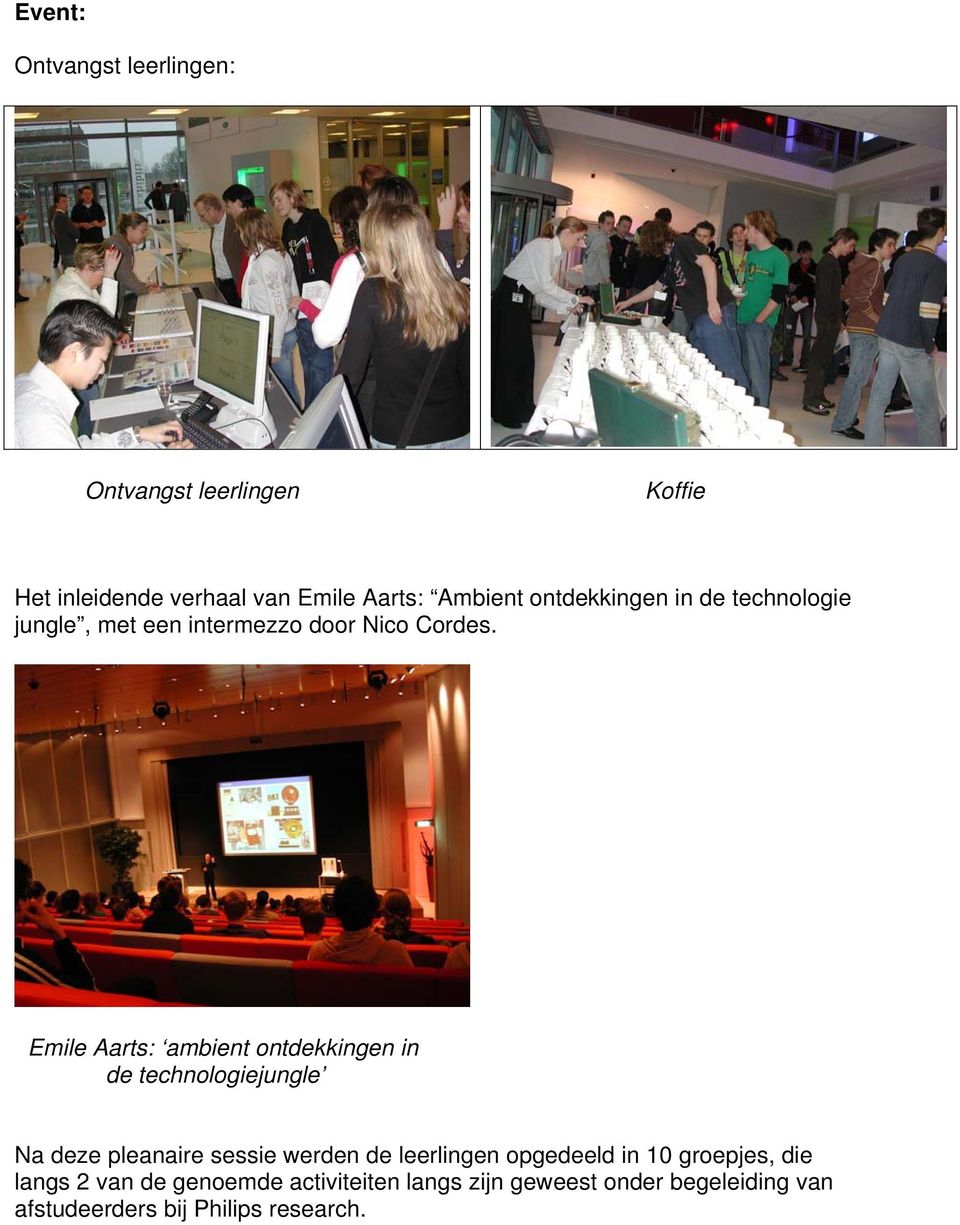 Emile Aarts: ambient ontdekkingen in de technologiejungle Na deze pleanaire sessie werden de leerlingen