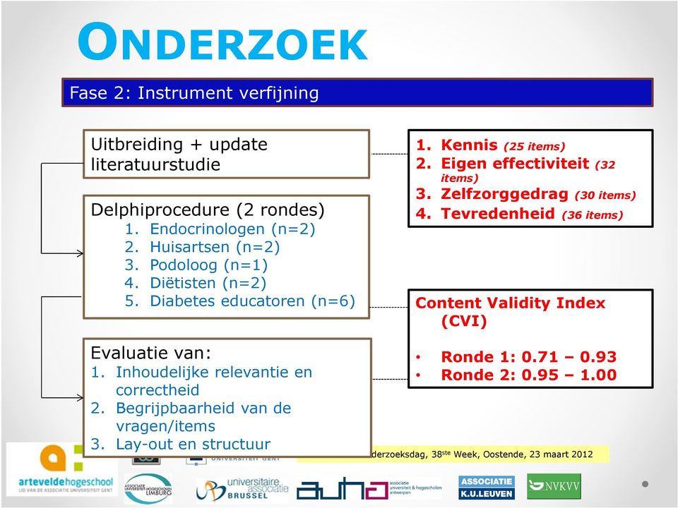 Kennis (25 items) 2. Eigen effectiviteit (32 items) 3. Zelfzorggedrag (30 items) 4.