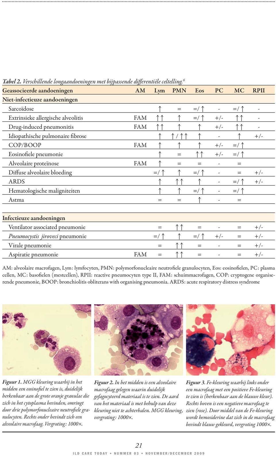 qq q q +/- qq - Idiopathische pulmonaire fibrose q q/qq q - q +/- COP/BOOP FAM q q q +/- =/q Eosinofiele pneumonie q = qq +/- =/q Alveolaire proteïnose FAM q = = - = Diffuse alveolaire bloeding =/q q