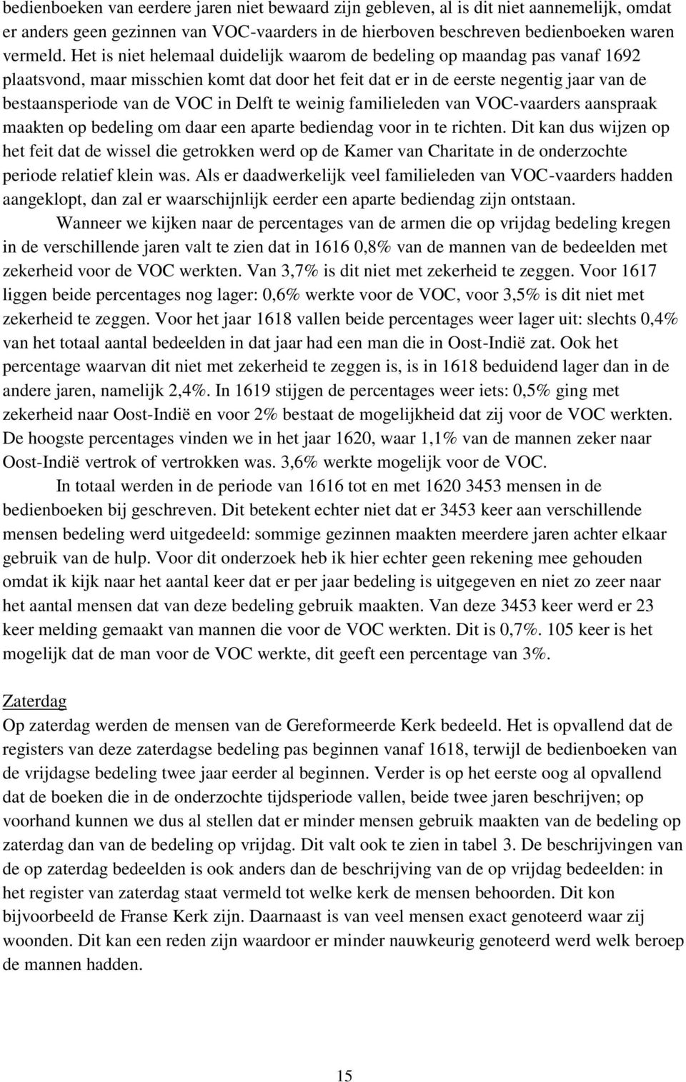 Delft te weinig familieleden van VOC-vaarders aanspraak maakten op bedeling om daar een aparte bediendag voor in te richten.