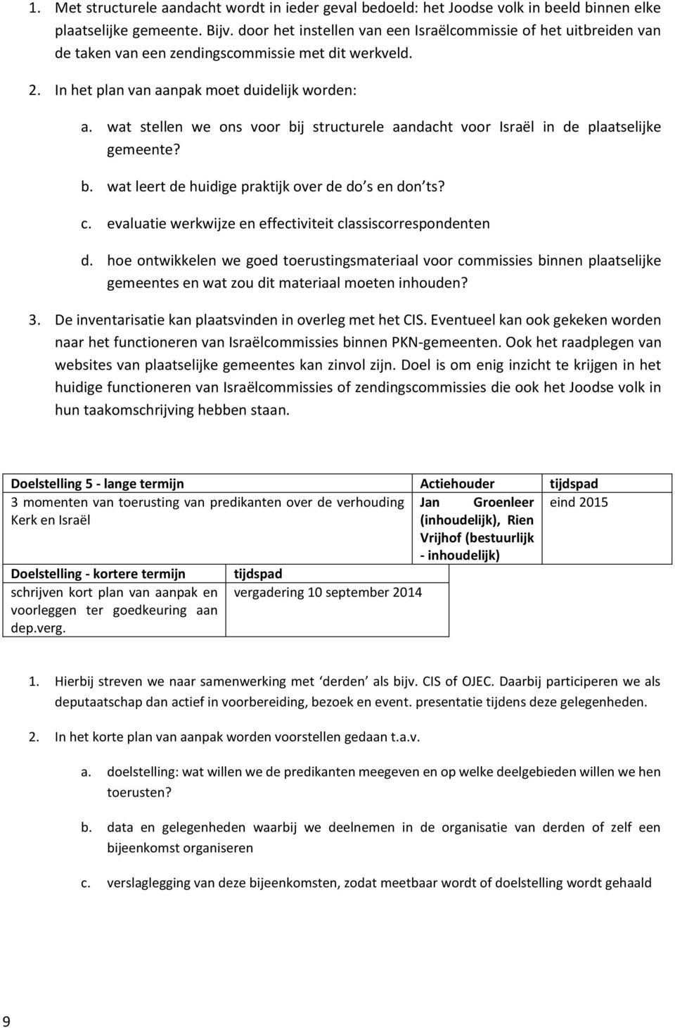 wat stellen we ons voor bij structurele aandacht voor Israël in de plaatselijke gemeente? b. wat leert de huidige praktijk over de do s en don ts? c.