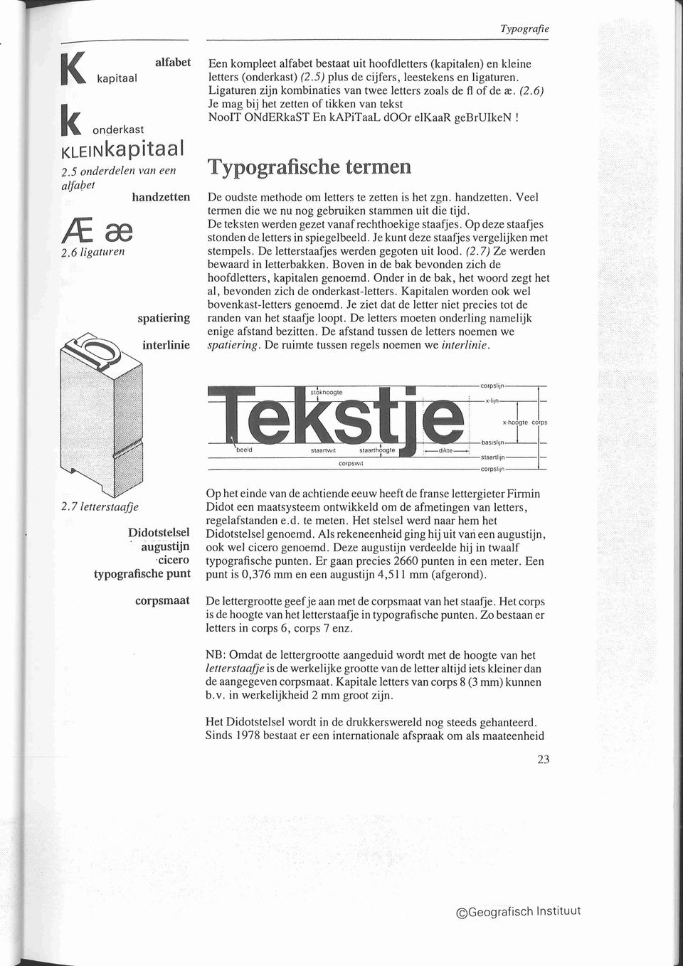 Ligaturen zijn kombinaties van twee letters zoals de ft of de a:. (2.6) Je mag bij het zetten of tikken van tekst NooIT ONdERkaST En kapitaal door elkaar gebruiken!