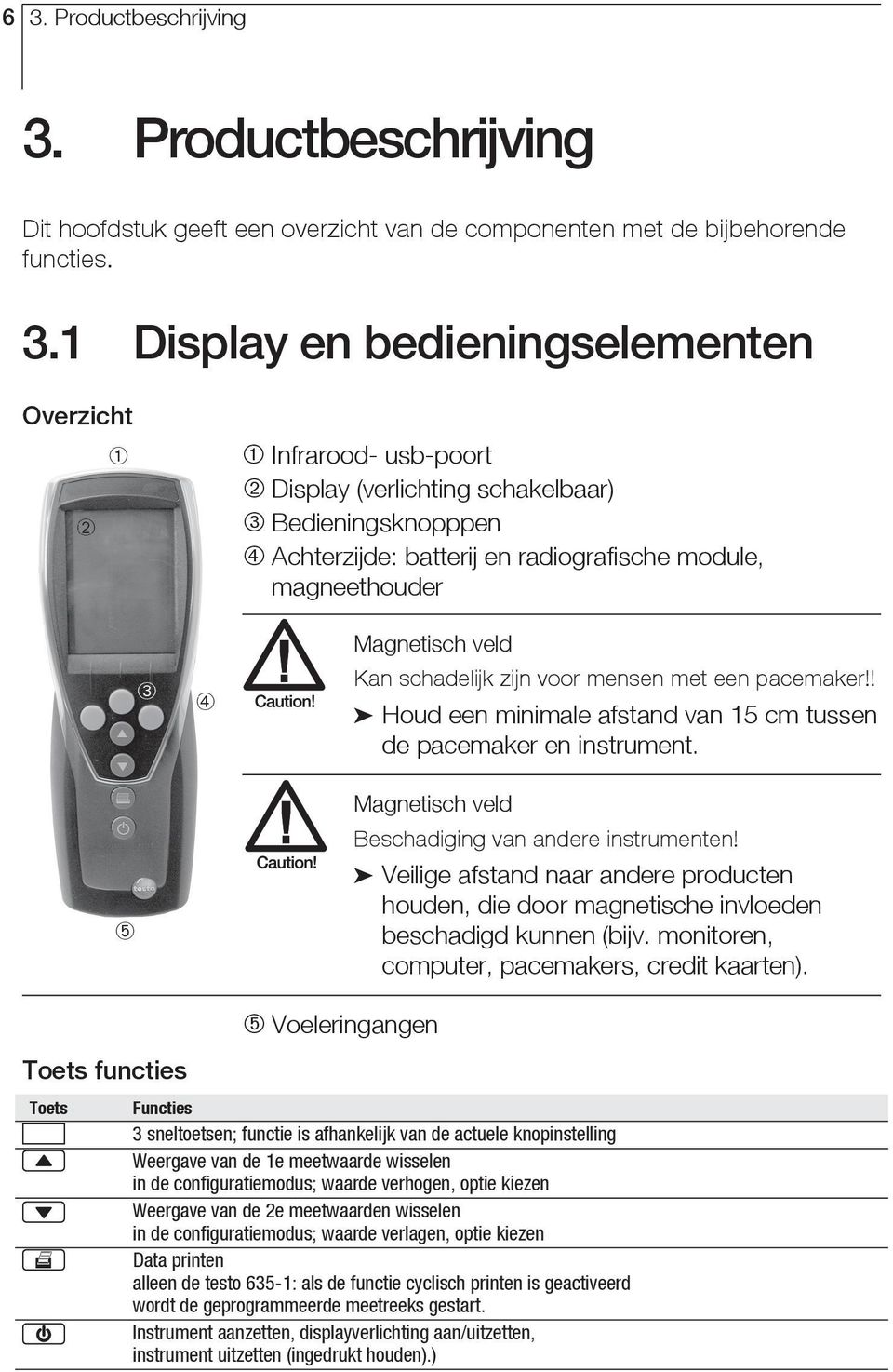 pacemaker!! ä Houd een minimale afstand van 15 cm tussen de pacemaker en instrument. Magnetisch veld Beschadiging van andere instrumenten!