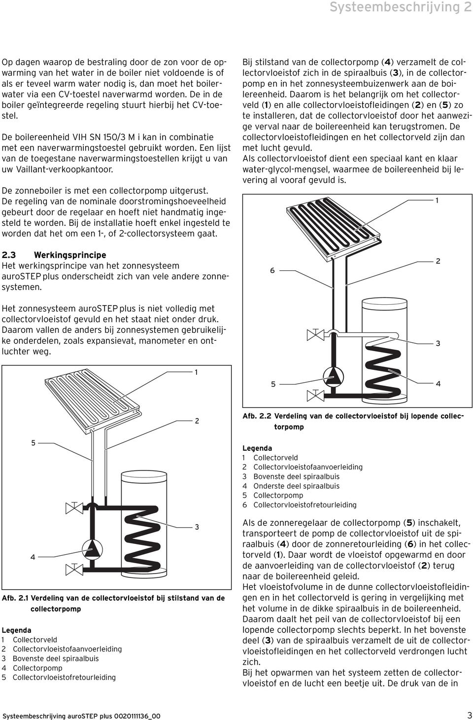 Een lijst van de toegestane naverwarmingstoestellen krijgt u van uw Vaillant-verkoopkantoor. De zonneboiler is met een collectorpomp uitgerust.