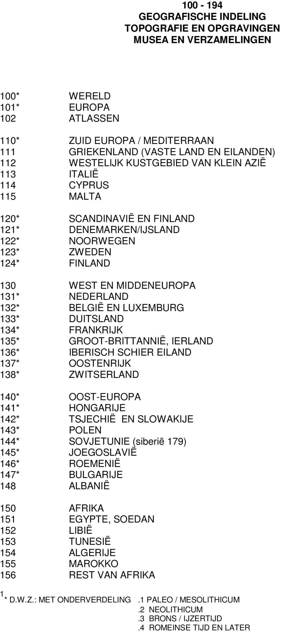 132* BELGIË EN LUXEMBURG 133* DUITSLAND 134* FRANKRIJK 135* GROOT-BRITTANNIË, IERLAND 136* IBERISCH SCHIER EILAND 137* OOSTENRIJK 138* ZWITSERLAND 140* OOST-EUROPA 141* HONGARIJE 142* TSJECHIË EN