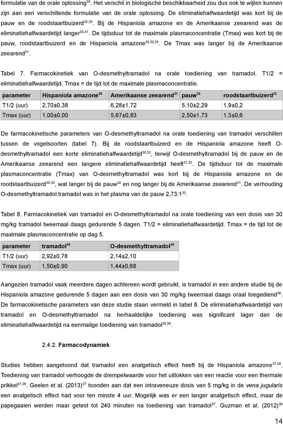 De tijdsduur tot de maximale plasmaconcentratie (Tmax) was kort bij de pauw, roodstaartbuizerd en de Hispaniola amazone 30,32,33. De Tmax was langer bij de Amerikaanse zeearend 31. Tabel 7.