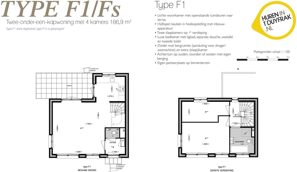 tuindeuren naar terras Halfopen keuken in hoekopstelling met inbouwapparatuur Twee slaapkamers op 1 e verdieping Luxe badkamer met ligbad, separate douche, wastafel en