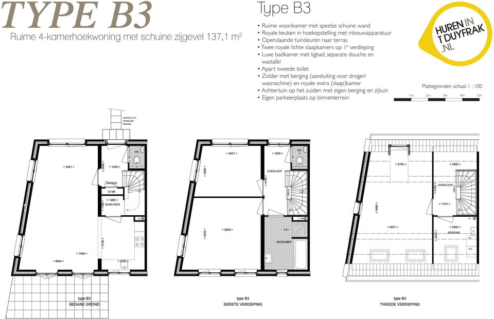 Luxe badkamer met ligbad, separate douche en wastafel Apart tweede toilet Zolder met berging (aansluiting