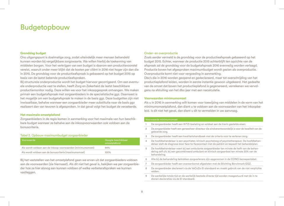 Voor het verkrijgen van een budget is daarom een productievoorstel vereist, waaruit onder meer blijkt dat de kosten per cliënt in 2016 niet hoger zijn dan die in 2015.