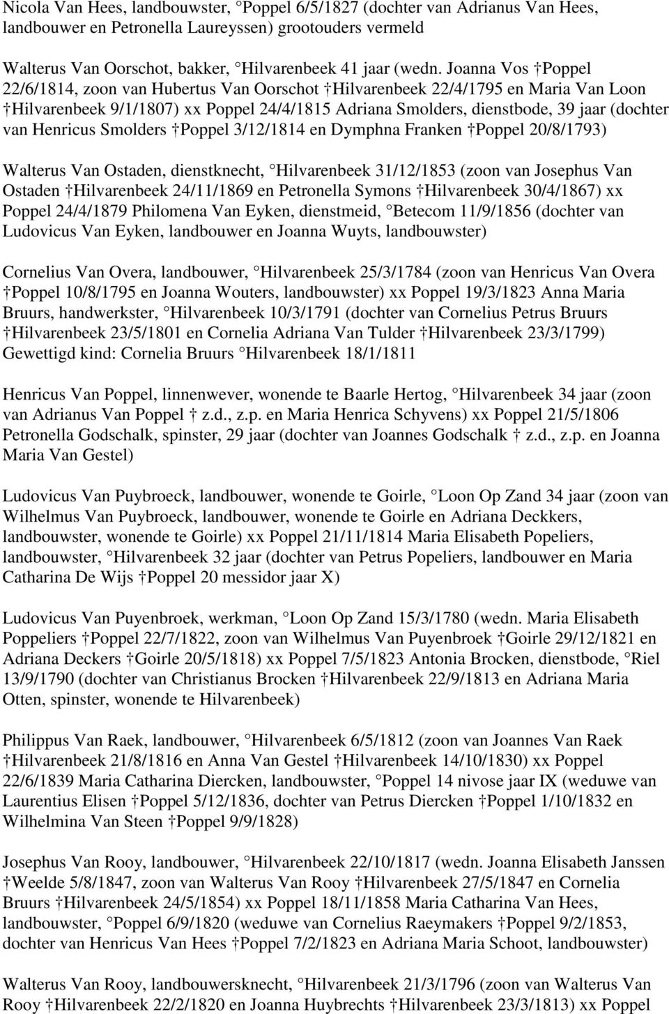 Henricus Smolders Poppel 3/12/1814 en Dymphna Franken Poppel 20/8/1793) Walterus Van Ostaden, dienstknecht, Hilvarenbeek 31/12/1853 (zoon van Josephus Van Ostaden Hilvarenbeek 24/11/1869 en