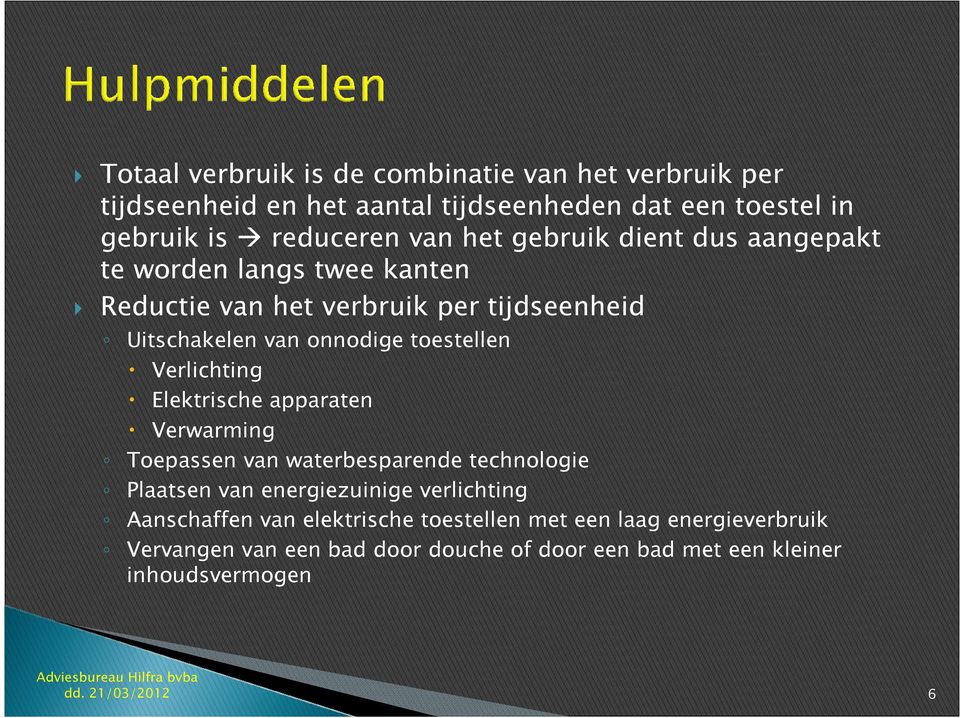 Verlichting Elektrische apparaten Verwarming Toepassen van waterbesparende technologie Plaatsen van energiezuinige verlichting Aanschaffen