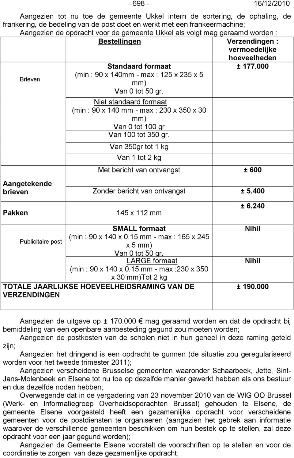 Niet standaard formaat (min : 90 x 140 mm - max : 230 x 350 x 30 mm) Van 0 tot 100 gr Van 100 tot 350 gr.