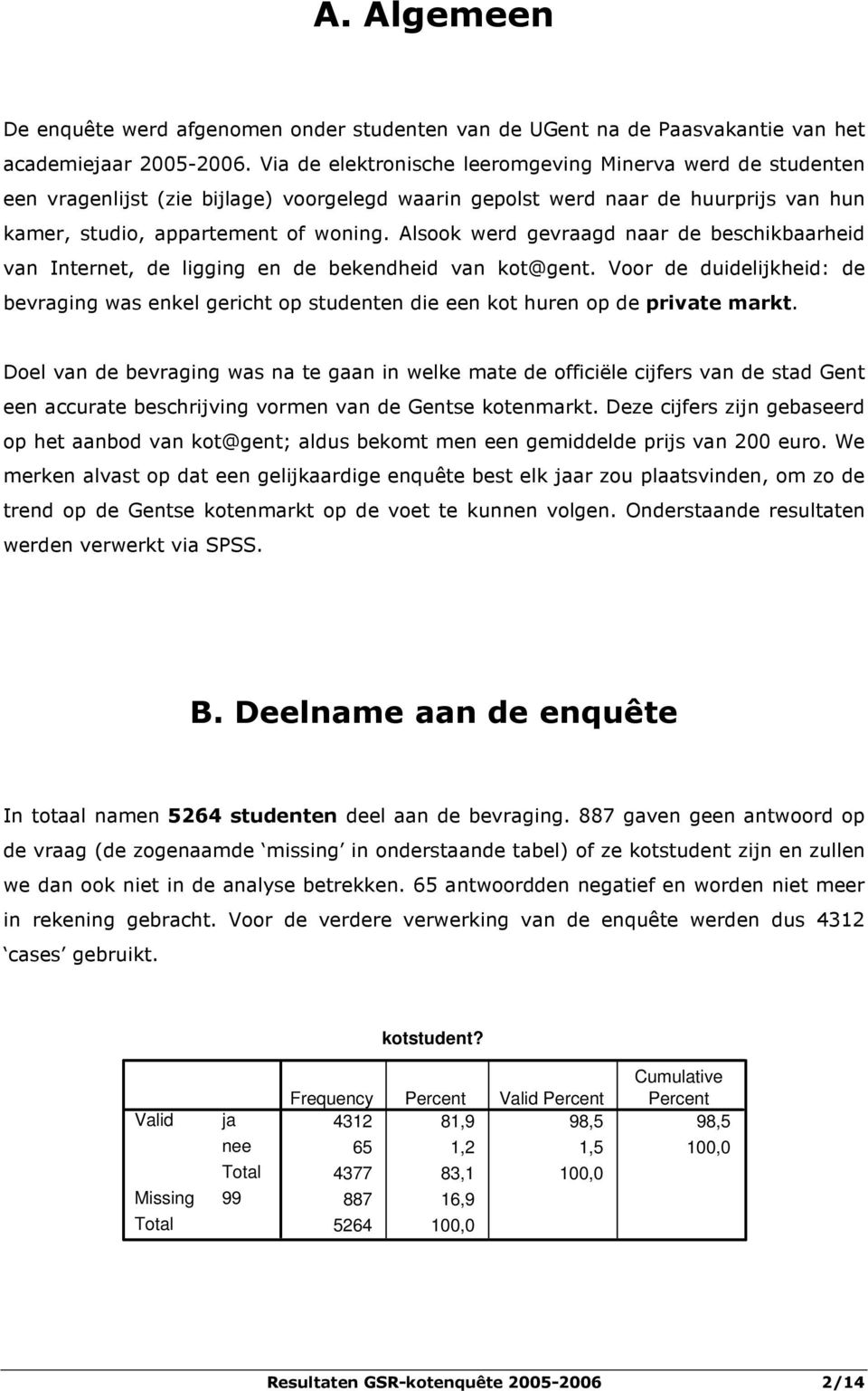 Alsook werd gevraagd naar de beschikbaarheid van Internet, de ligging en de bekendheid van kot@gent.