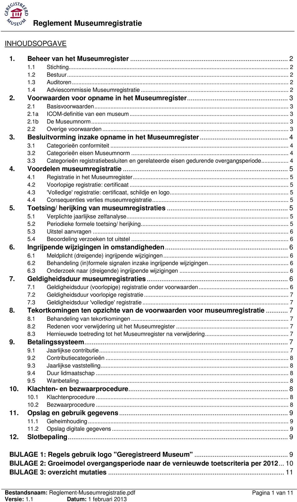 1 Categorieën conformiteit... 4 3.2 Categorieën eisen Museumnorm... 4 3.3 Categorieën registratiebesluiten en gerelateerde eisen gedurende overgangsperiode... 4 4. Voordelen museumregistratie... 5 4.