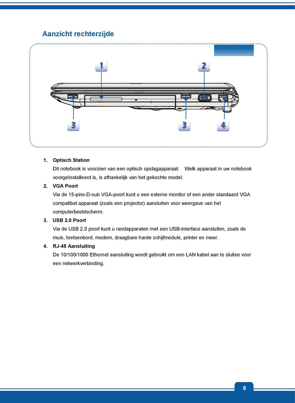 VGA Poort Via de 15-pins-D-sub VGA-poort kunt u een externe monitor of een ander standaard VGA compatibel apparaat (zoals een projector) aansluiten voor weergave van het