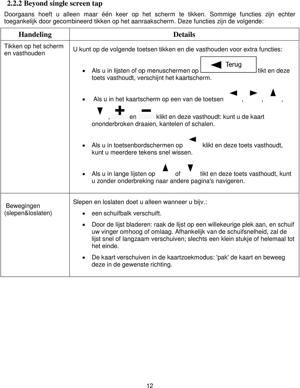 tikt en deze toets vasthoudt, verschijnt het kaartscherm. Als u in het kaartscherm op een van de toetsen,,,, en klikt en deze vasthoudt: kunt u de kaart ononderbroken draaien, kantelen of schalen.