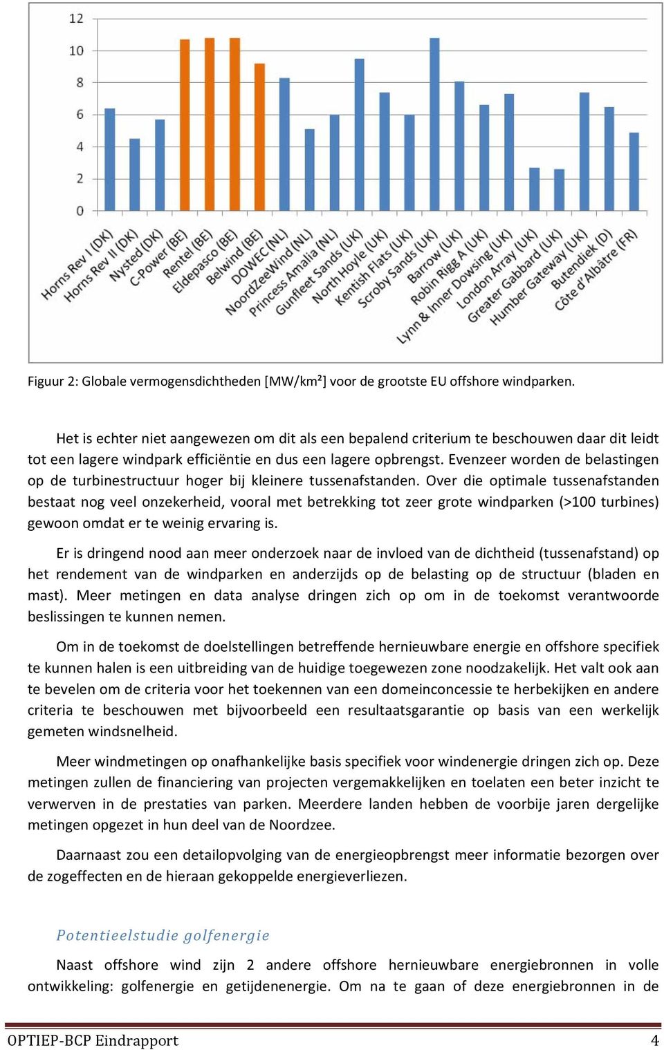 Evenzeer worden de belastingen op de turbinestructuur hoger bij kleinere tussenafstanden.