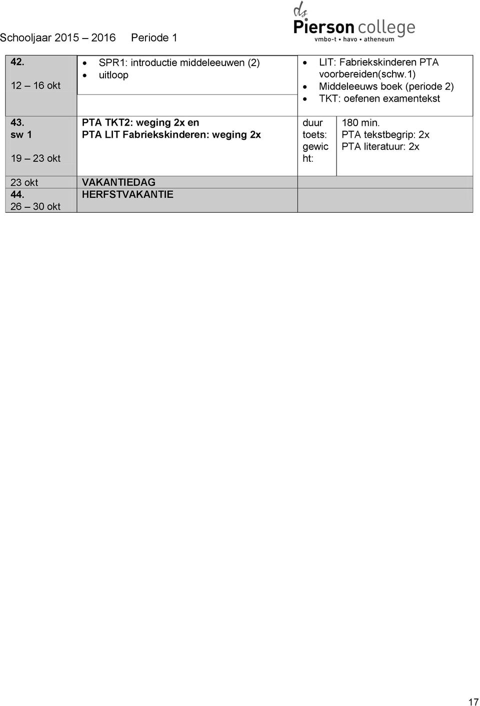 leze TKT: oefenen examentekst 19 23 okt PTA TKT2: weging 2x en PTA LIT Fabriekskinderen: