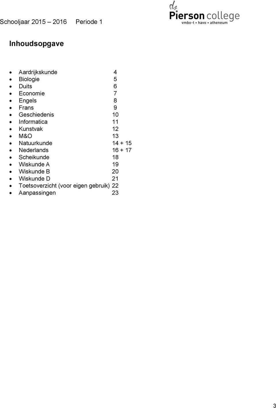 14 + 15 Nederlands 16 + 17 Scheikunde 18 Wiskunde A 19 Wiskunde B 20