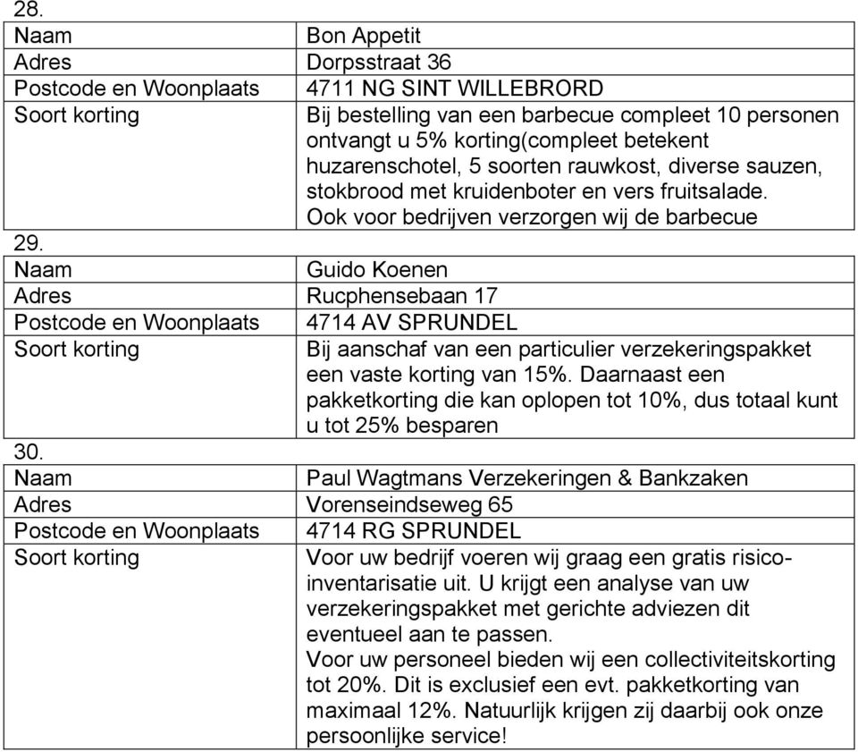 Guido Koenen Rucphensebaan 17 Postcode en Woonplaats 4714 AV SPRUNDEL Bij aanschaf van een particulier verzekeringspakket een vaste korting van 15%.
