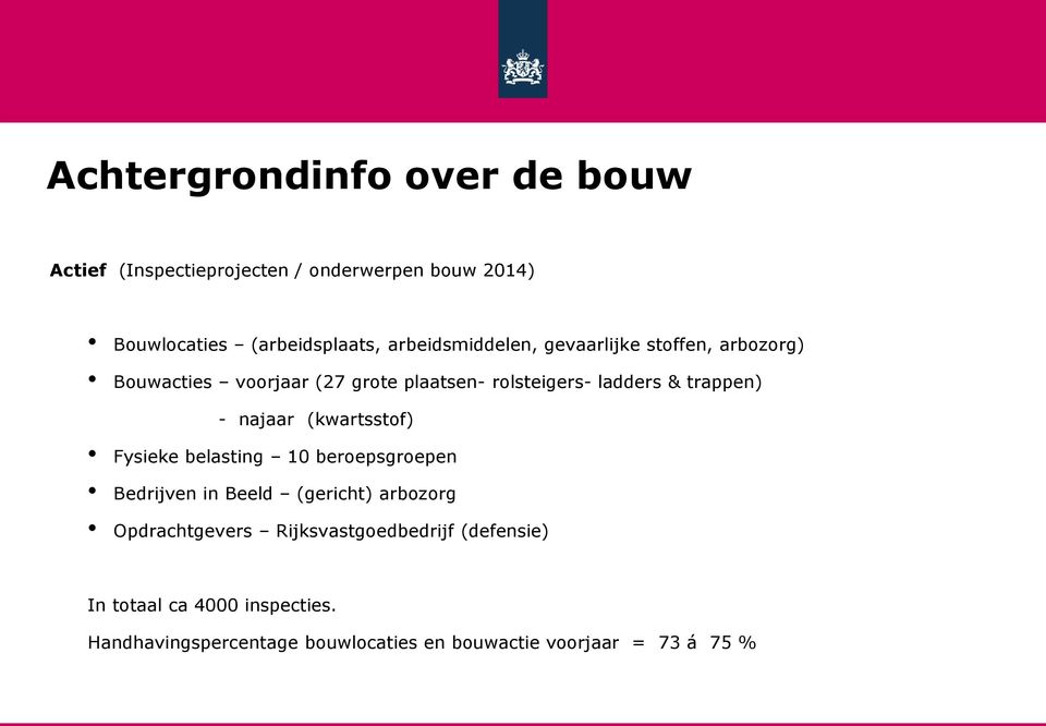 trappen) - najaar (kwartsstof) Fysieke belasting 10 beroepsgroepen Bedrijven in Beeld (gericht) arbozorg