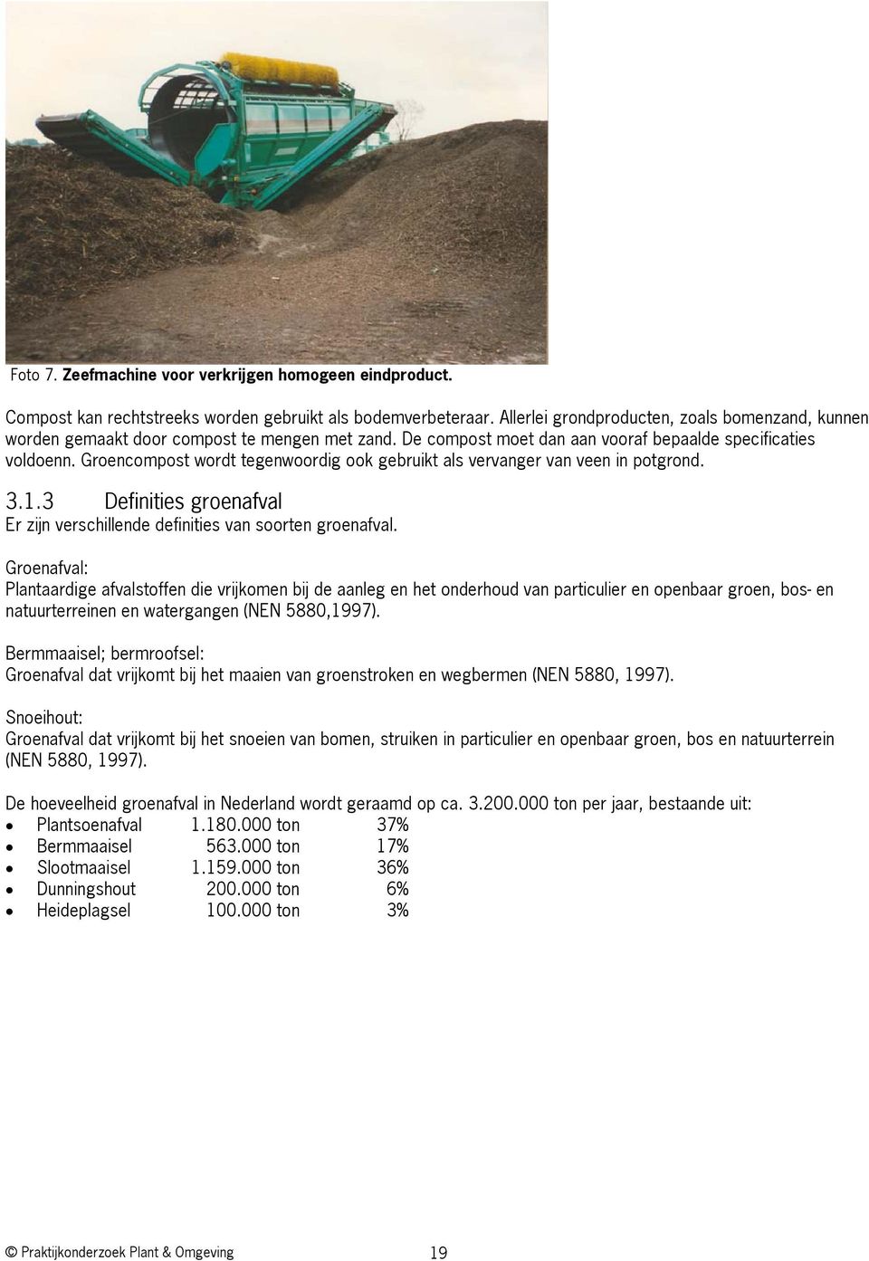 Groencompost wordt tegenwoordig ook gebruikt als vervanger van veen in potgrond. 3.1.3 Definities groenafval Er zijn verschillende definities van soorten groenafval.