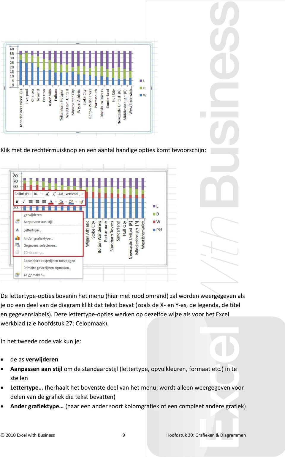 In het tweede rode vak kun je: de as verwijderen Aanpassen aan stijl om de standaardstijl (lettertype, opvulkleuren, formaat etc.