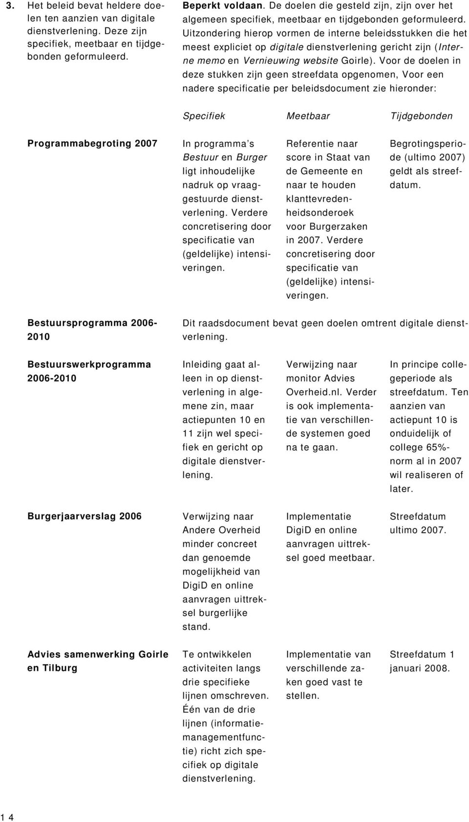 Uitzondering hierop vormen de interne beleidsstukken die het meest expliciet op digitale dienstverlening gericht zijn (Interne memo en Vernieuwing website Goirle).