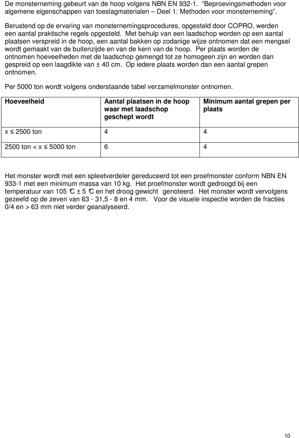 Met behulp van een laadschop worden op een aantal plaatsen verspreid in de hoop, een aantal bakken op zodanige wijze ontnomen dat een mengsel wordt gemaakt van de buitenzijde en van de kern van de