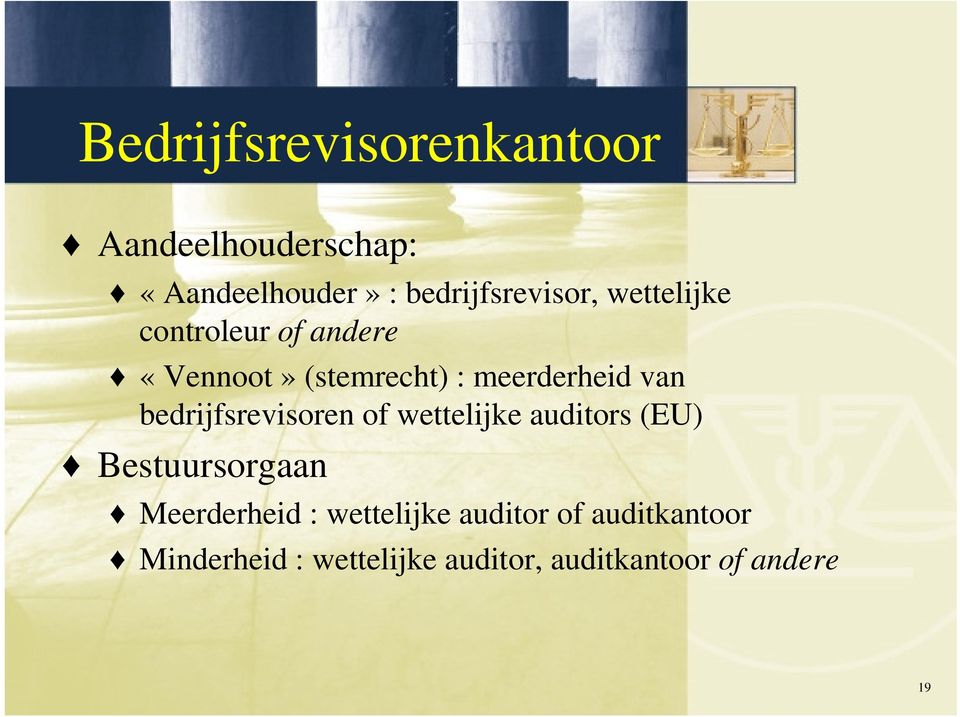 bedrijfsrevisoren of wettelijke auditors (EU) Bestuursorgaan Meerderheid :