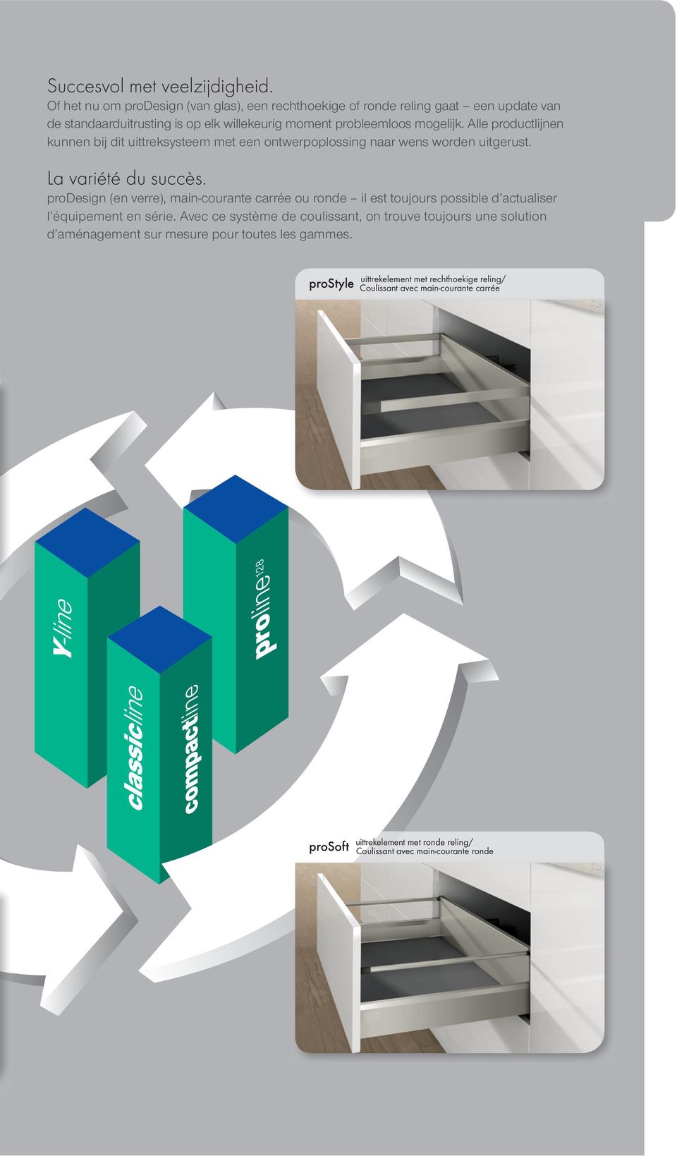 Alle productlijnen kunnen bij dit uittreksysteem met een ontwerpoplossing naar wens worden uitgerust. la variété du succès.