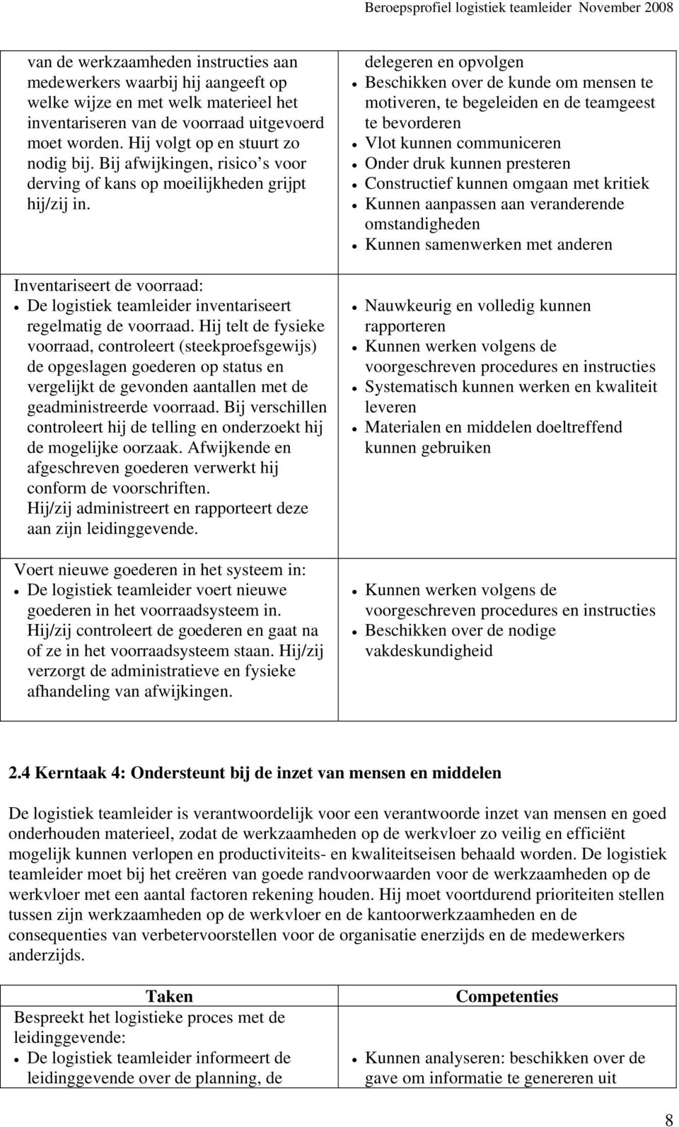 Inventariseert de voorraad: De logistiek teamleider inventariseert regelmatig de voorraad.