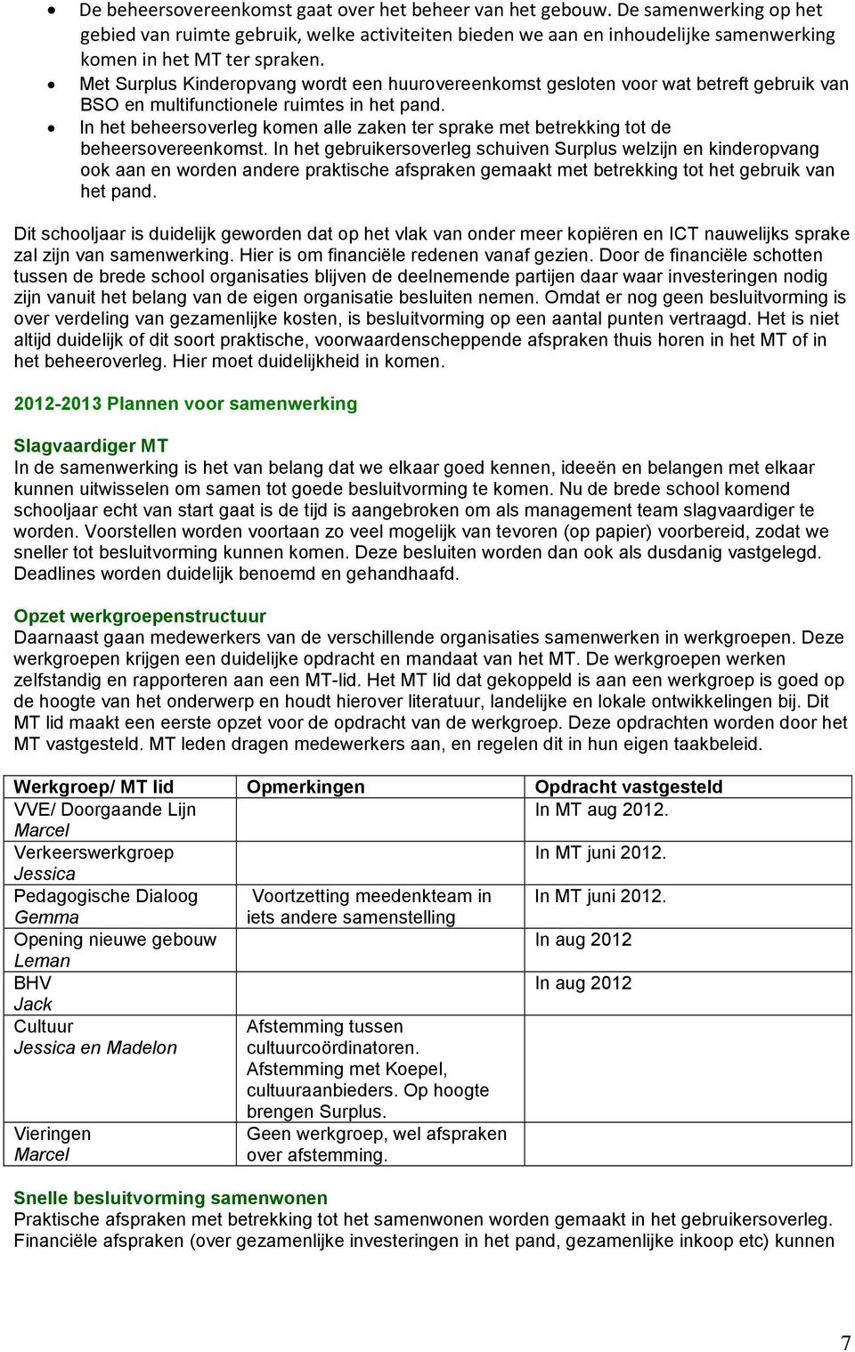 In het beheersoverleg komen alle zaken ter sprake met betrekking tot de beheersovereenkomst.