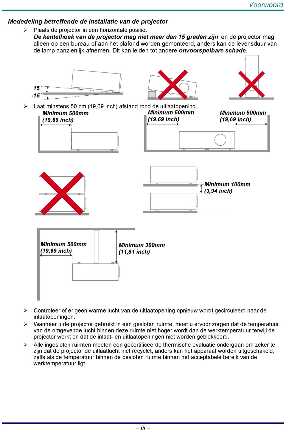 Dit kan leiden tot andere onvoorspelbare schade. 15-15 Laat minstens 50 cm (19,69 inch) afstand rond de uitlaatopening.