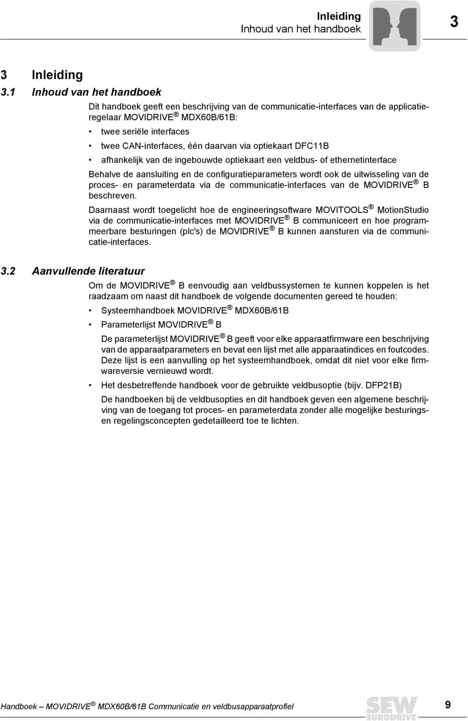 via optiekaart DFC11B afhankelijk van de ingebouwde optiekaart een veldbus- of ethernetinterface Behalve de aansluiting en de configuratieparameters wordt ook de uitwisseling van de proces- en