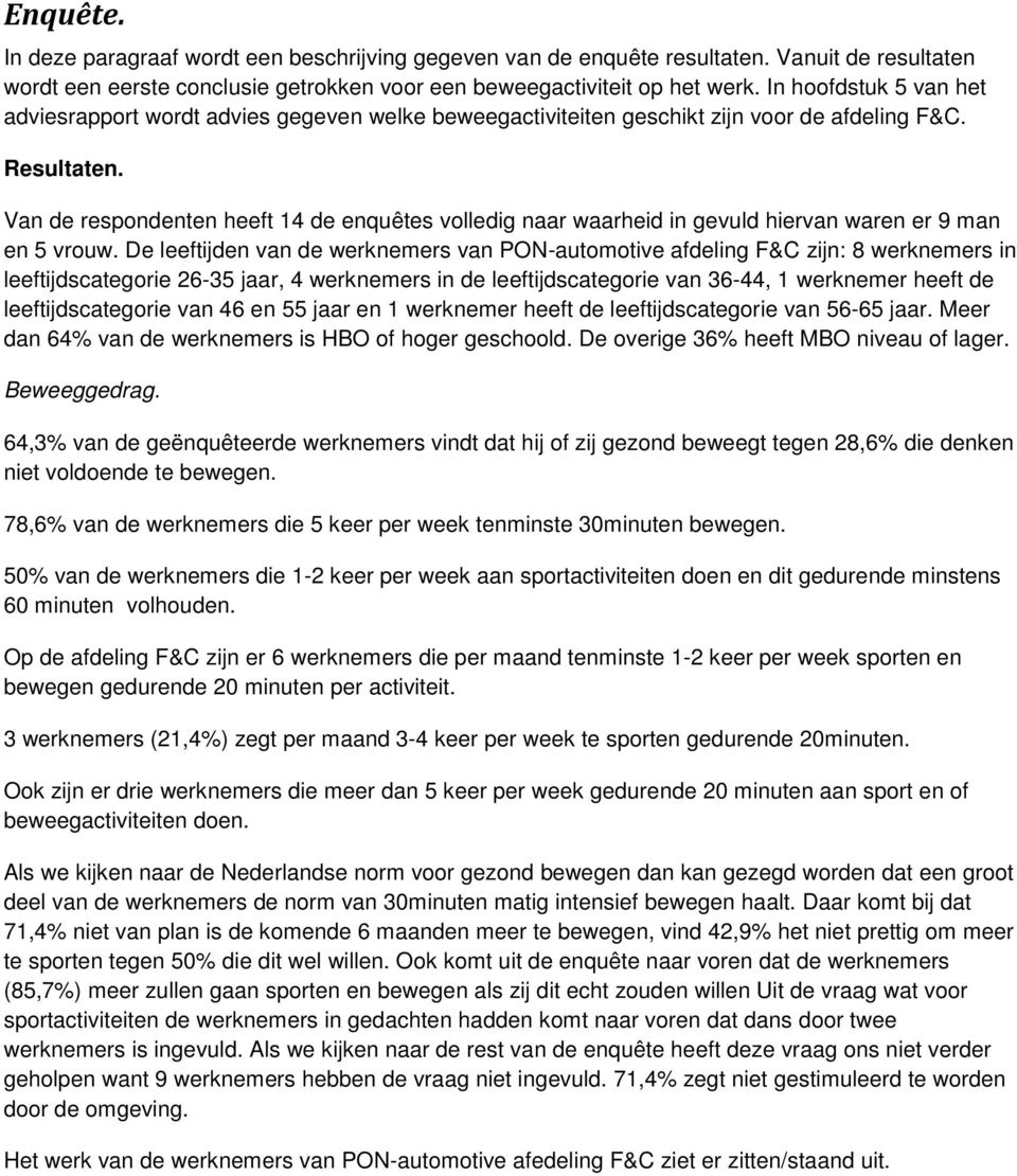 Van de respondenten heeft 14 de enquêtes volledig naar waarheid in gevuld hiervan waren er 9 man en 5 vrouw.