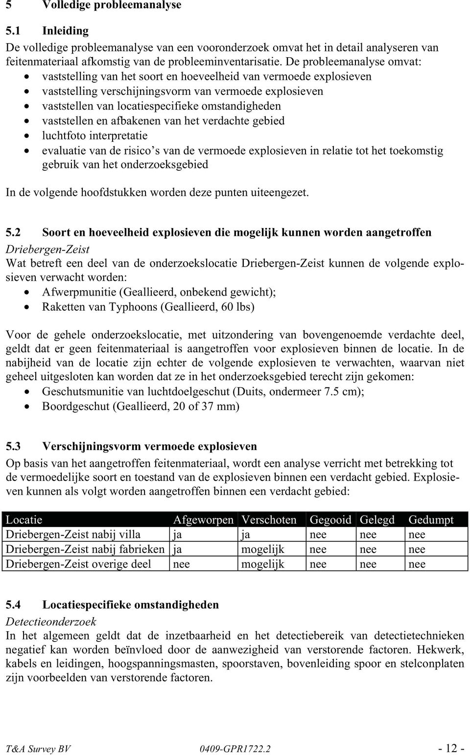 vaststellen en afbakenen van het verdachte gebied luchtfoto interpretatie evaluatie van de risico s van de vermoede explosieven in relatie tot het toekomstig gebruik van het onderzoeksgebied In de