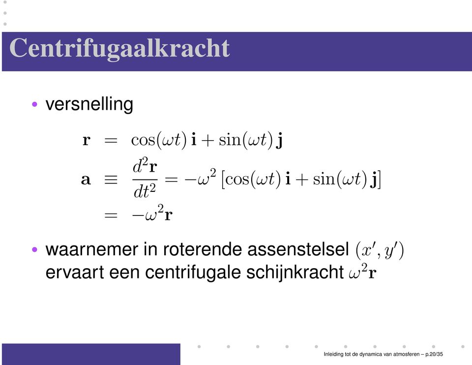 roterende assenstelsel (x, y ) ervaart een centrifugale