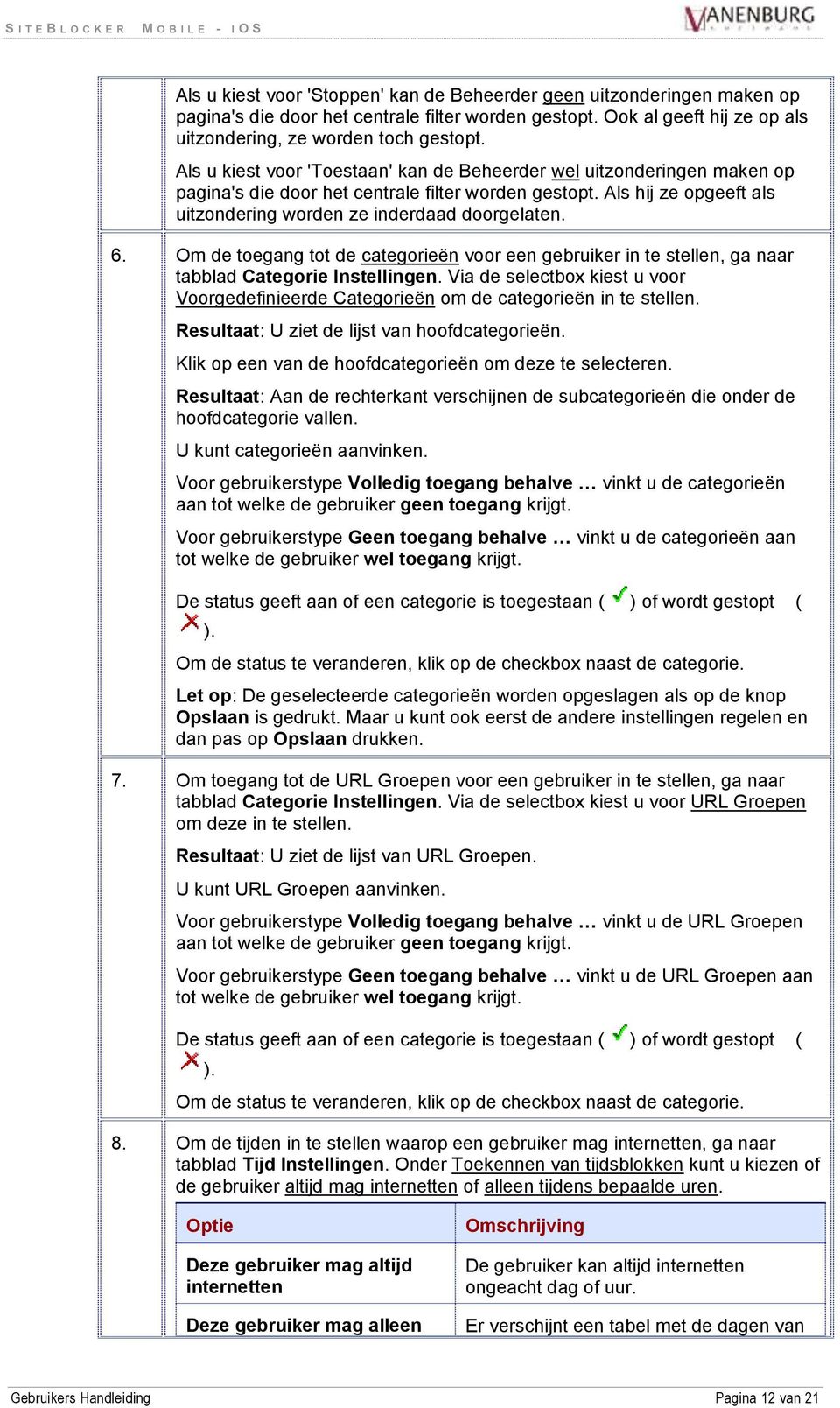 Om de toegang tot de categorieën voor een gebruiker in te stellen, ga naar tabblad Categorie Instellingen. Via de selectbox kiest u voor Voorgedefinieerde Categorieën om de categorieën in te stellen.