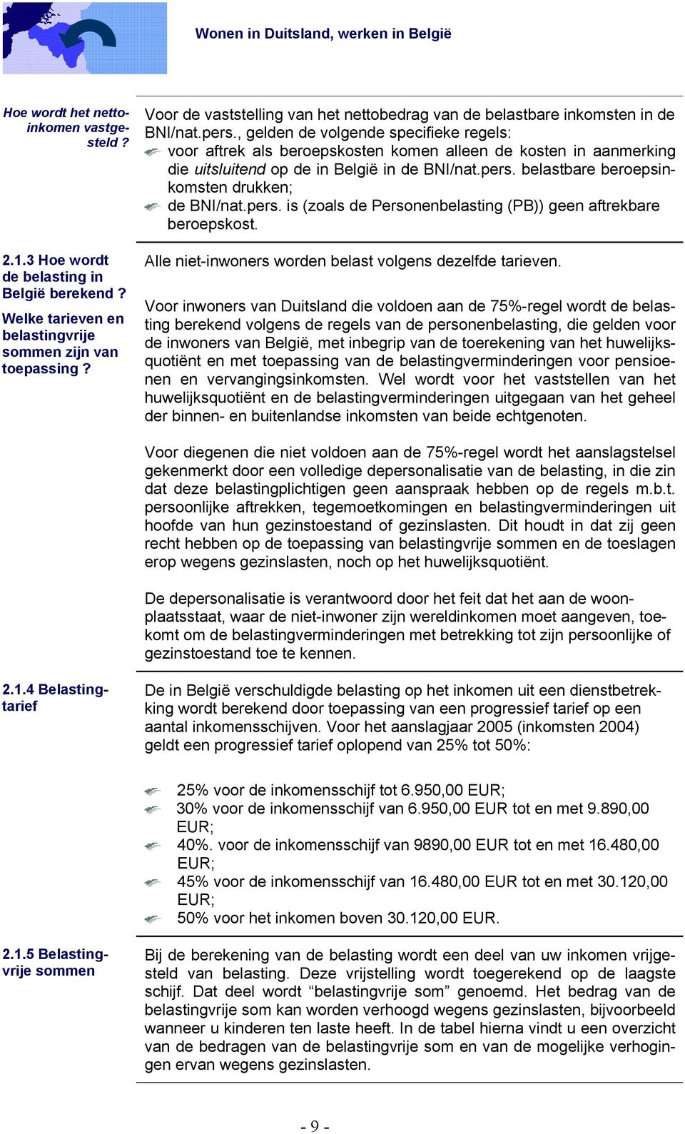 , gelden de volgende specifieke regels: voor aftrek als beroepskosten komen alleen de kosten in aanmerking die uitsluitend op de in België in de BNI/nat.pers.