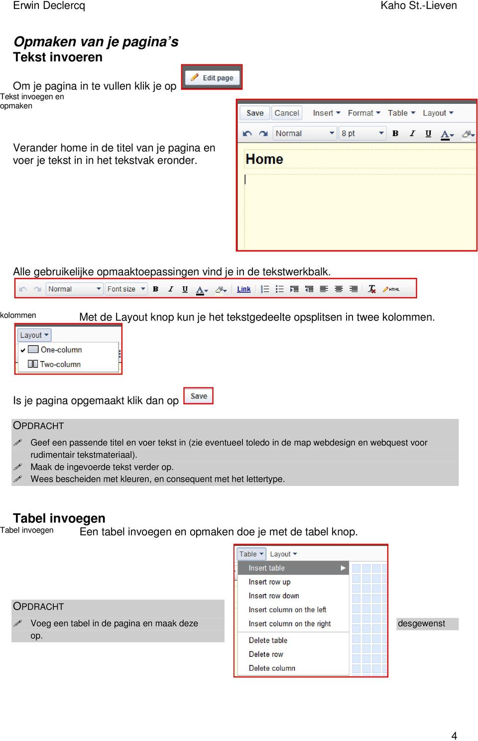 Is je pagina opgemaakt klik dan op Geef een passende titel en voer tekst in (zie eventueel toledo in de map webdesign en webquest voor rudimentair tekstmateriaal).