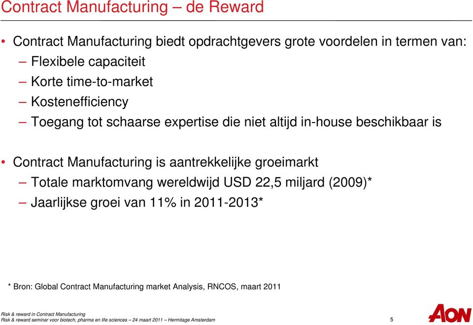 beschikbaar is Contract Manufacturing is aantrekkelijke groeimarkt Totale marktomvang wereldwijd USD 22,5 miljard