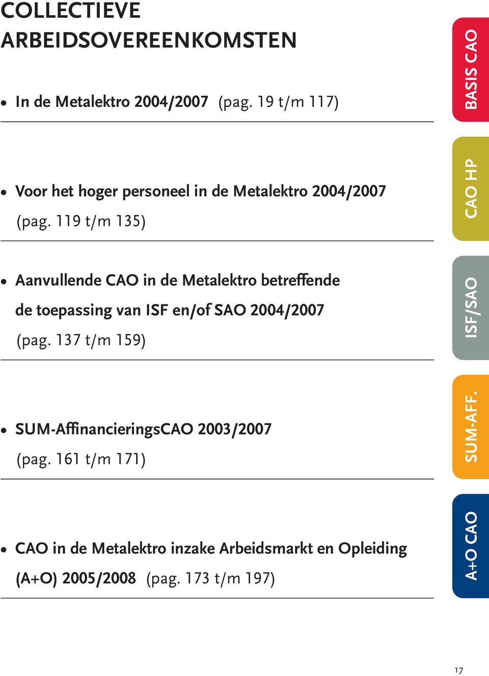 119 t/m 135) CAO HP Aanvullende CAO in de Metalektro betreffende de toepassing van ISF en/of SAO 2004/2007
