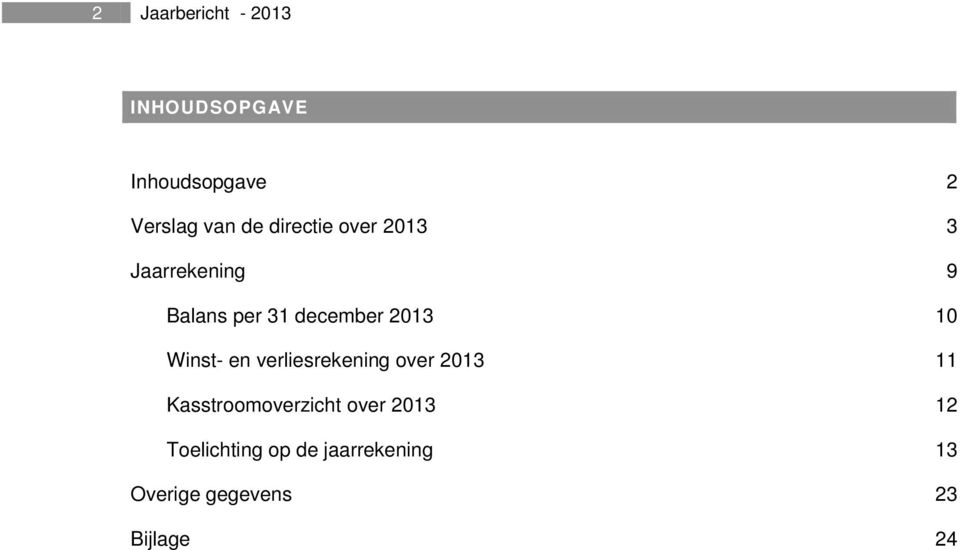 Winst- en verliesrekening over 2013 11 Kasstroomoverzicht over